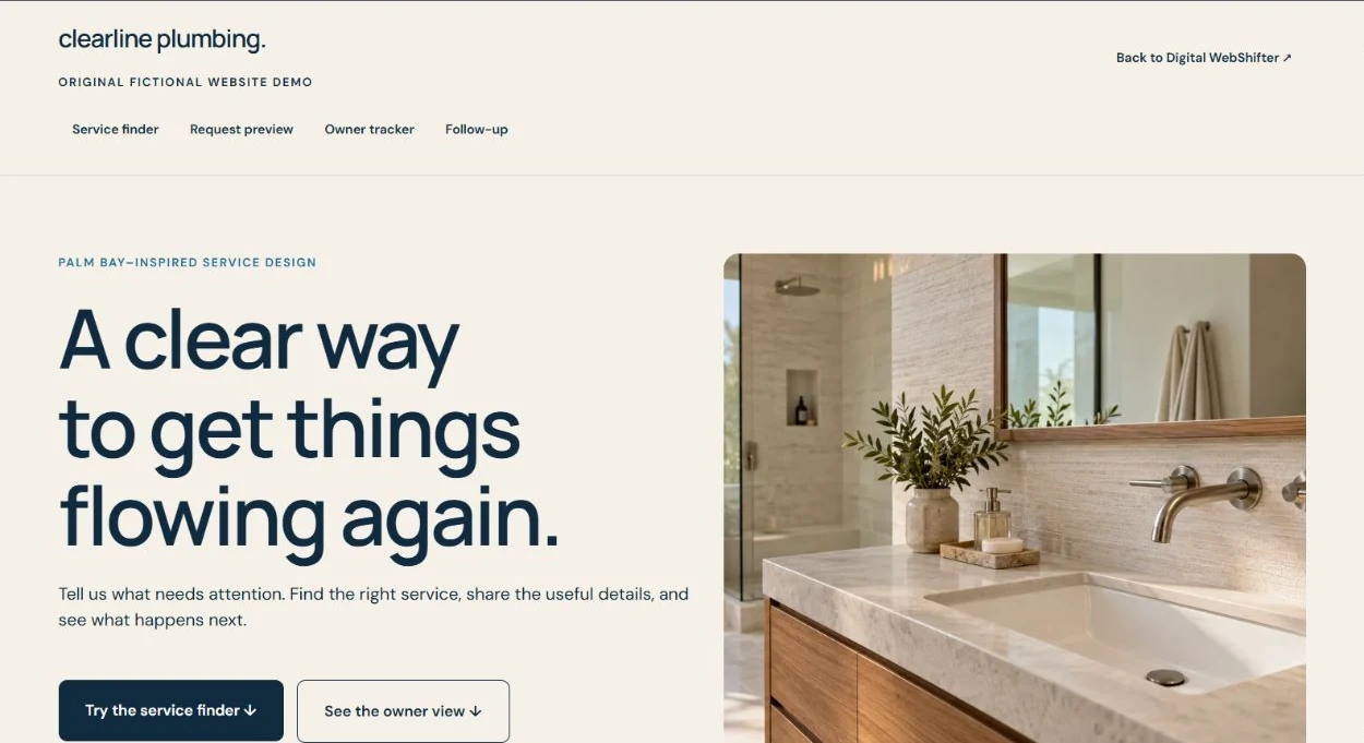 Screenshot of the Clearline fictional website concept by Digital WebShifter.