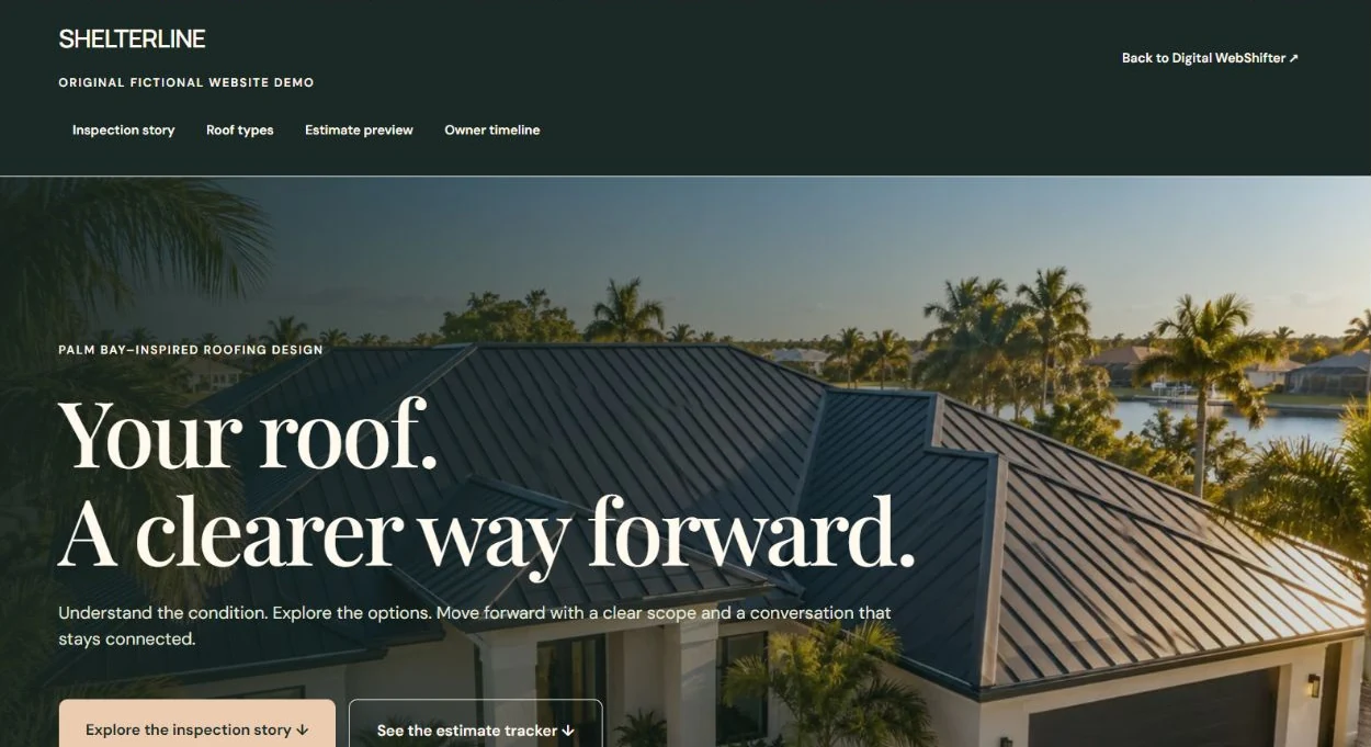 Screenshot of the Shelterline fictional website concept by Digital WebShifter.