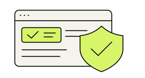 A browser window with a shield and check for website care