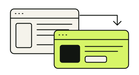 Two website layouts with an arrow showing a redesign