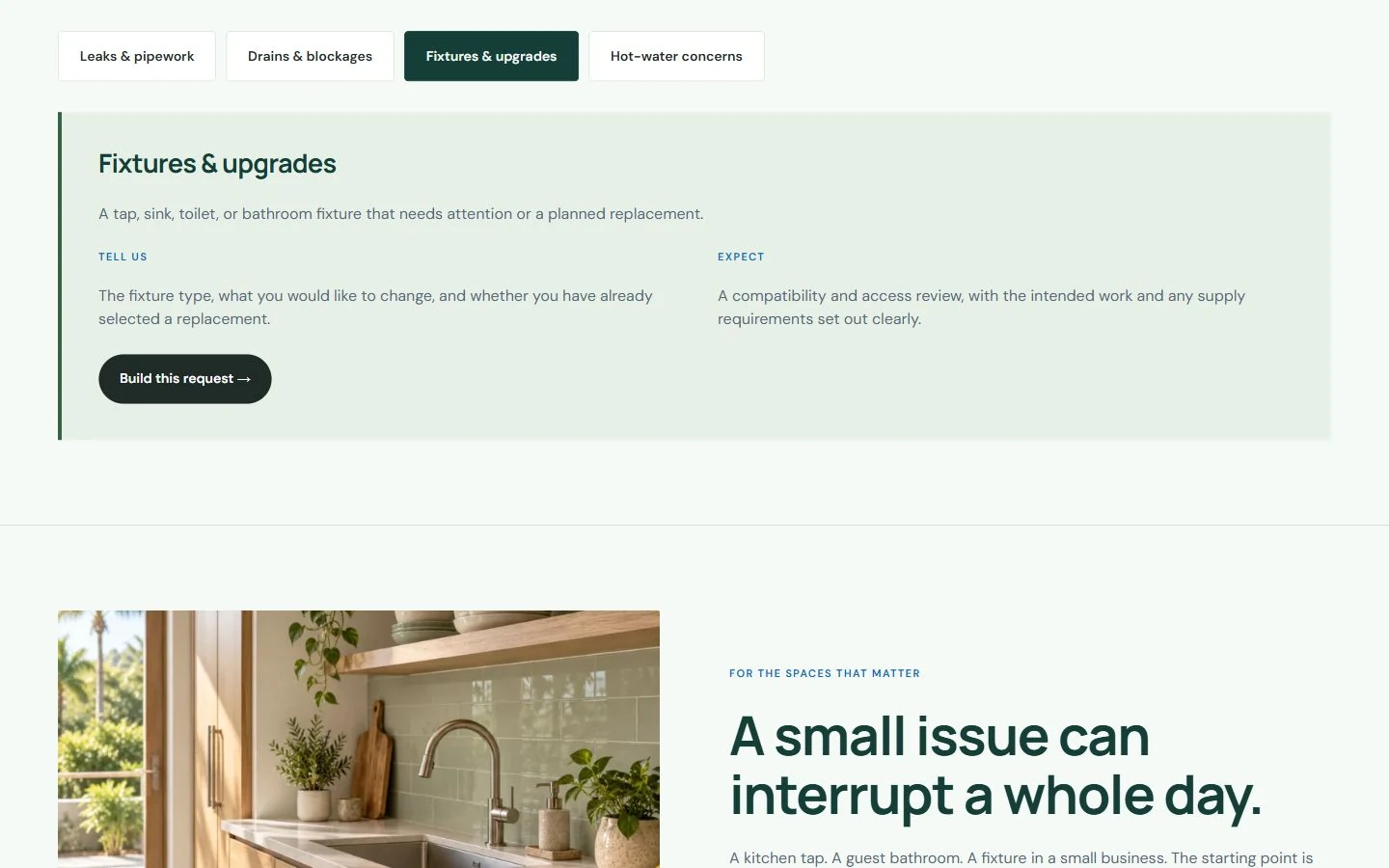 Live Plumbing concept website showing its interactive feature and updated illustrative photography