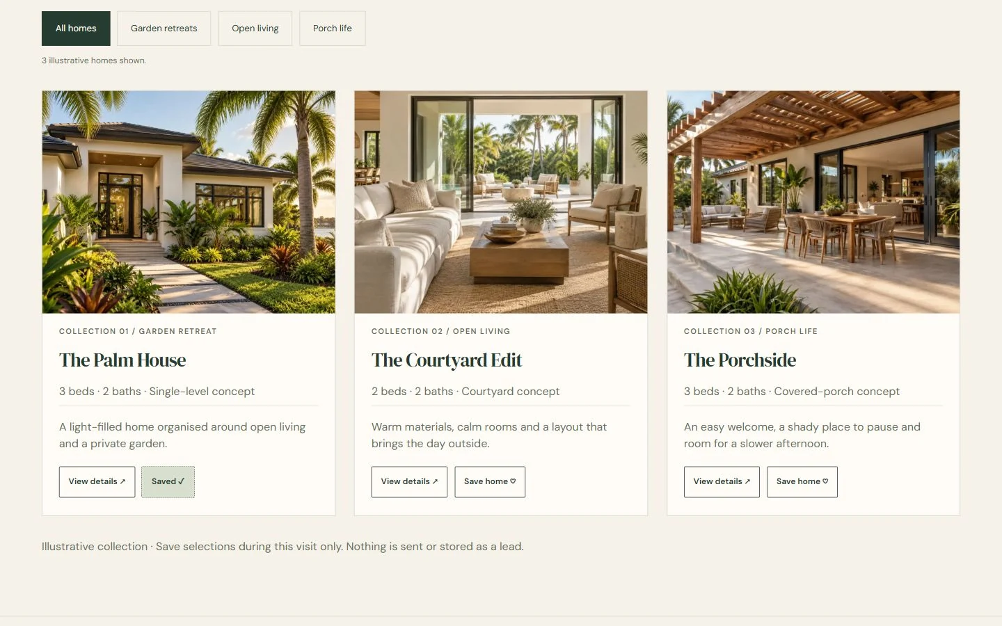 Live Realestate concept website showing its interactive feature and updated illustrative photography
