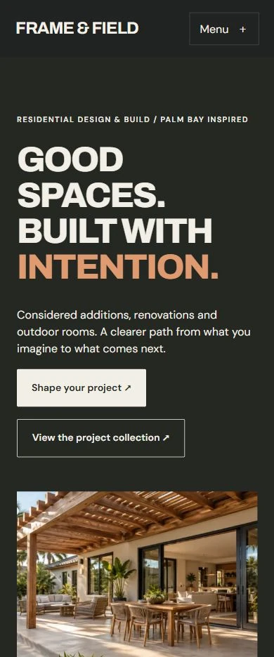 Frame & Field — mobile capture of the redesigned fictional website, October 2026.