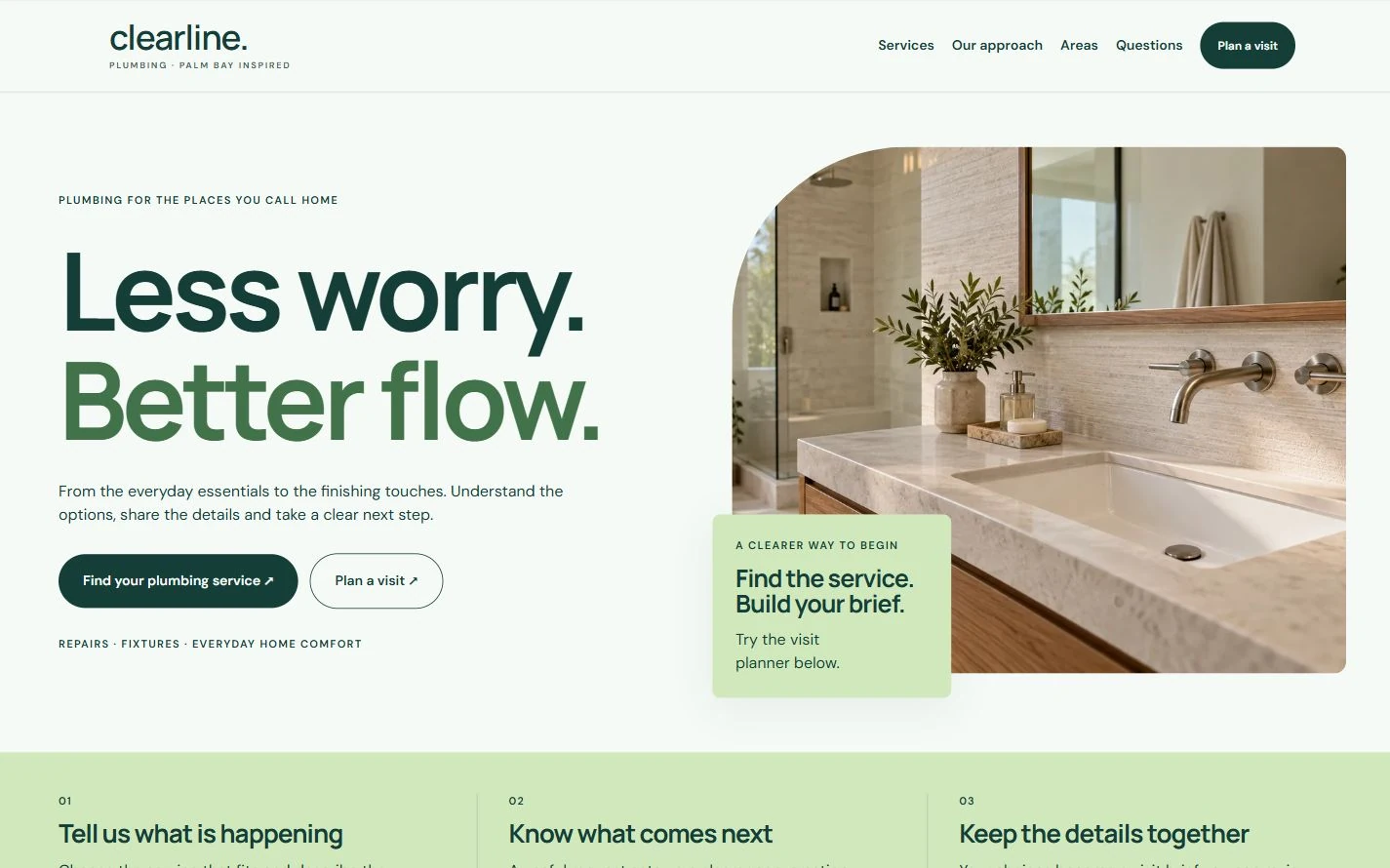 Clearline Plumbing — desktop capture of the redesigned fictional website, October 2026.